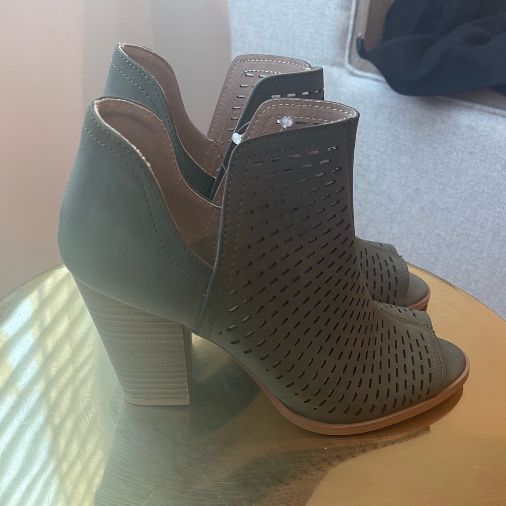 Army green open toe booties